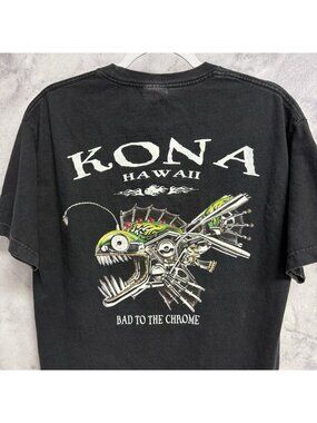 Vintage Kona Hawaii Bad to the Chrome T Shirt Mens L Y2K Biker 2004 Duck Company